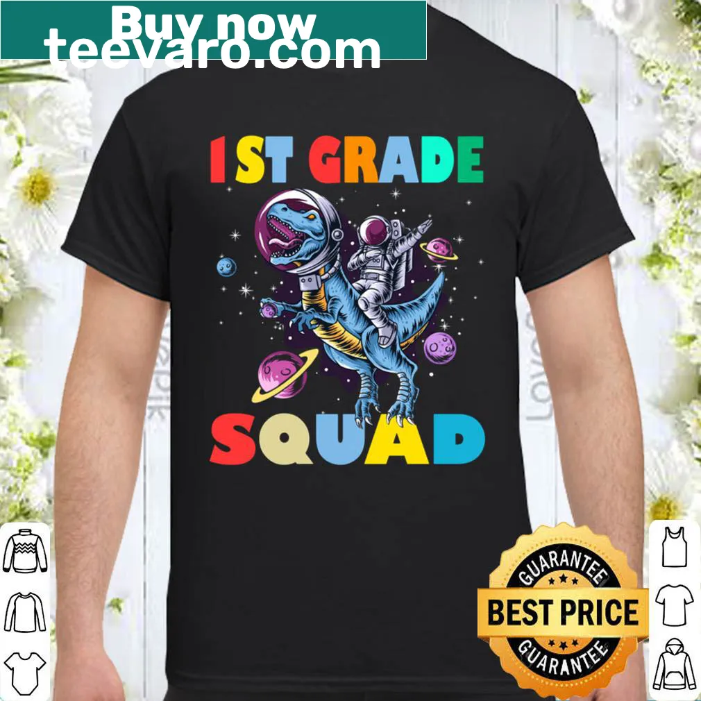 Illustrated shirt featuring an astronaut riding a dinosaur for kids