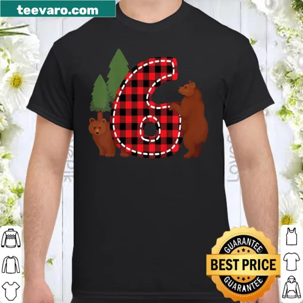 Birthday shirt for a 6-year-old lumberjack with bear and plaid design