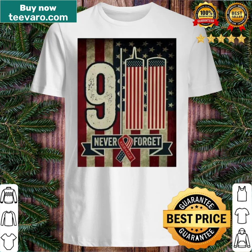 9/11 tribute t-shirt with 'Never Forget' text