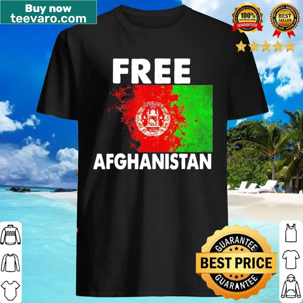 T-shirt displaying the Afghanistan flag with 'Free Afghanistan' text.