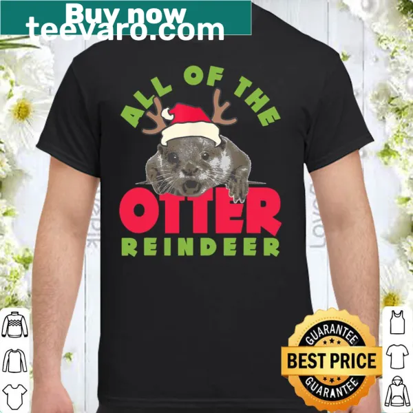 Cute cartoon otters as reindeer on holiday t-shirt