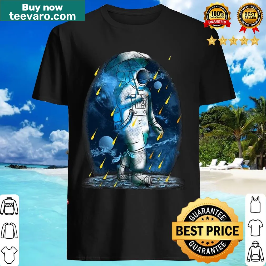 Funny astronaut t-shirt with a spaceman and meteor shower design