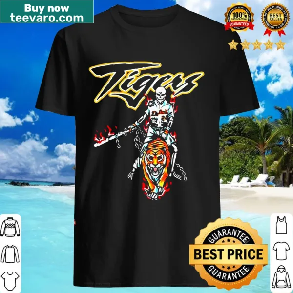 Skeleton baseball player in Detroit Tigers gear illustration