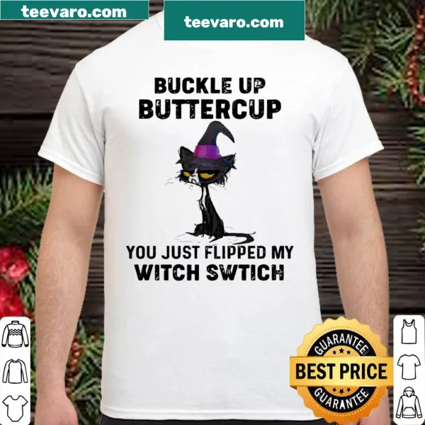 Black cat t-shirt with whimsical saying, You Just Flipped My Witch Switch