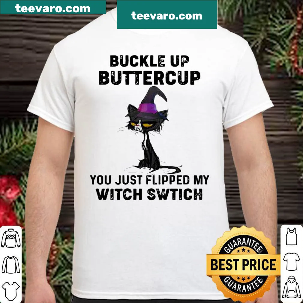 Black cat t-shirt with whimsical saying, You Just Flipped My Witch Switch