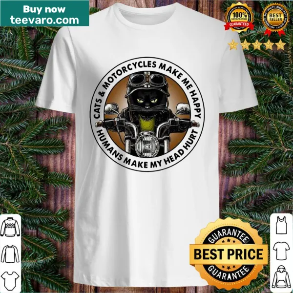 Vintage distressed shirt with a humorous cat and motorcycle design.