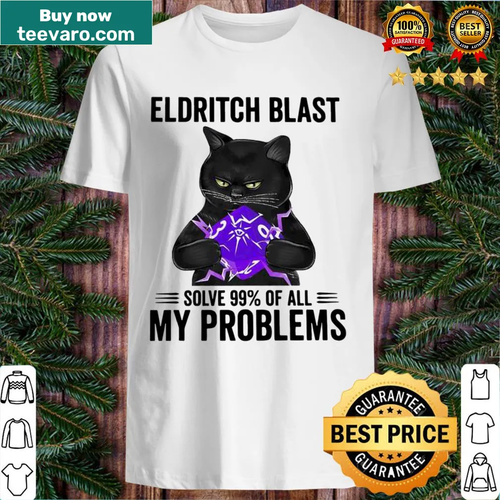Funny typography shirt featuring a black cat and 'Eldritch Blast' text