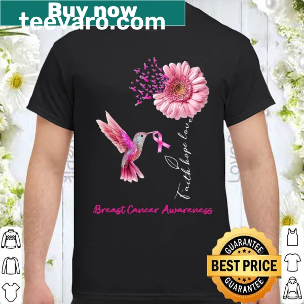 Breast cancer awareness shirt with the words faith, hope, love