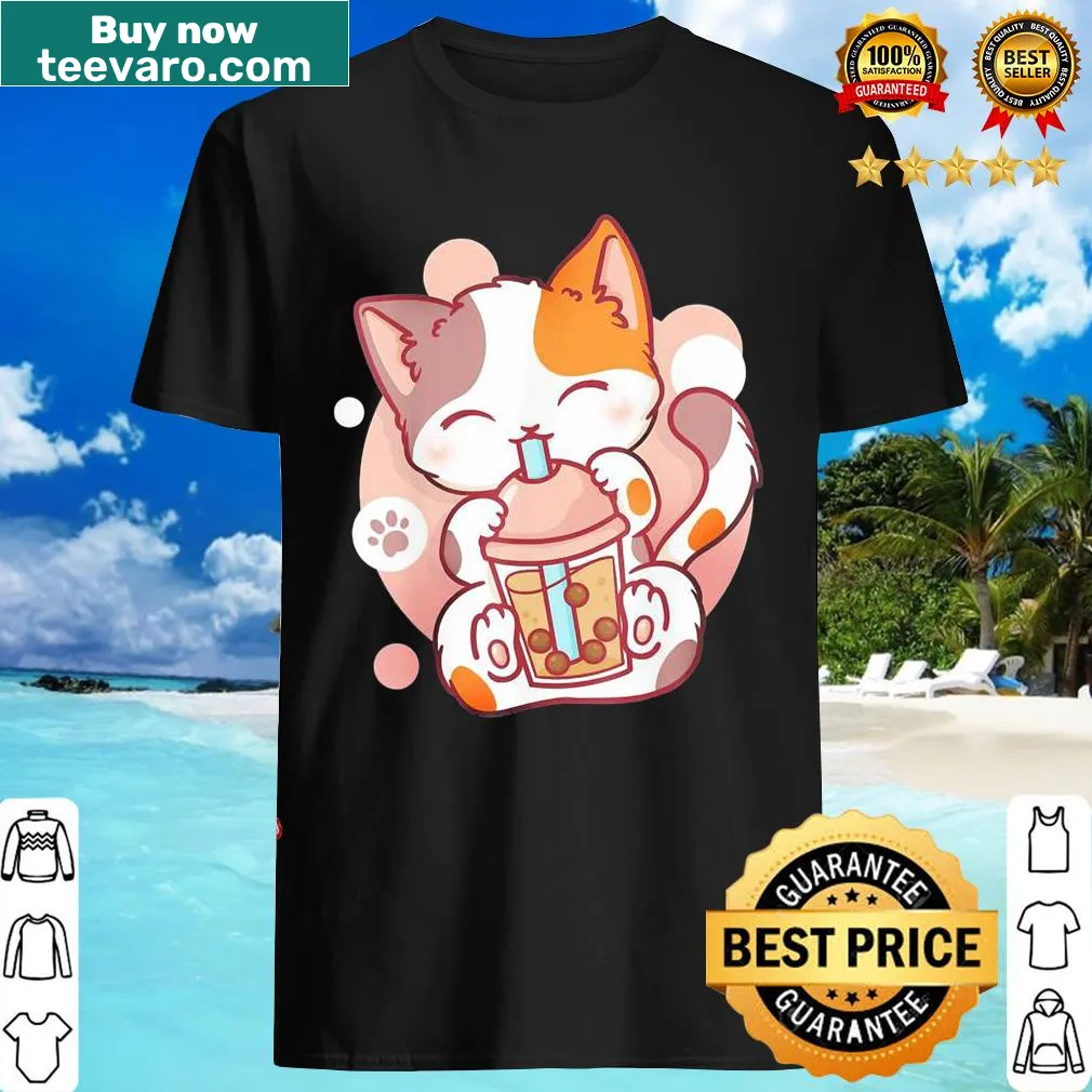 Kawaii cat boba tea t-shirt featuring a cute anime graphic