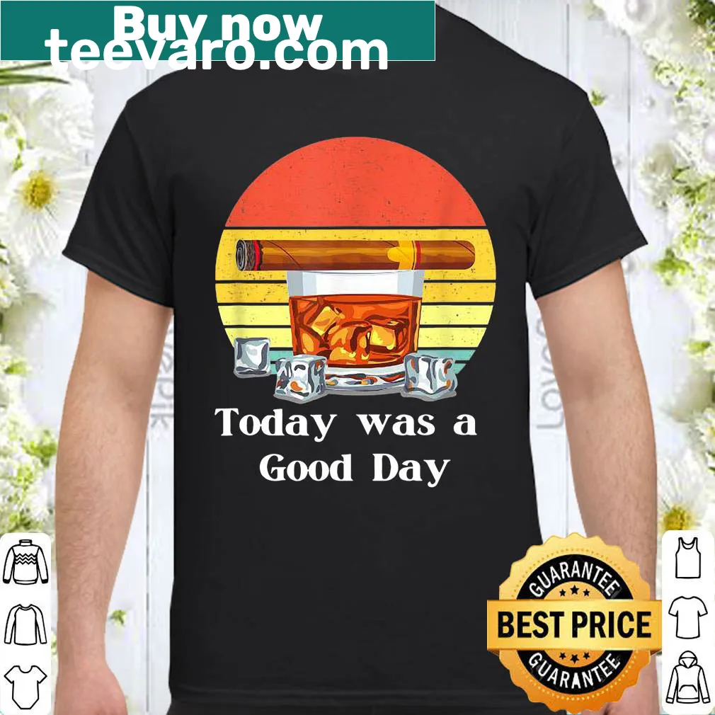 Retro sunset graphic with cigar and drink on t-shirt