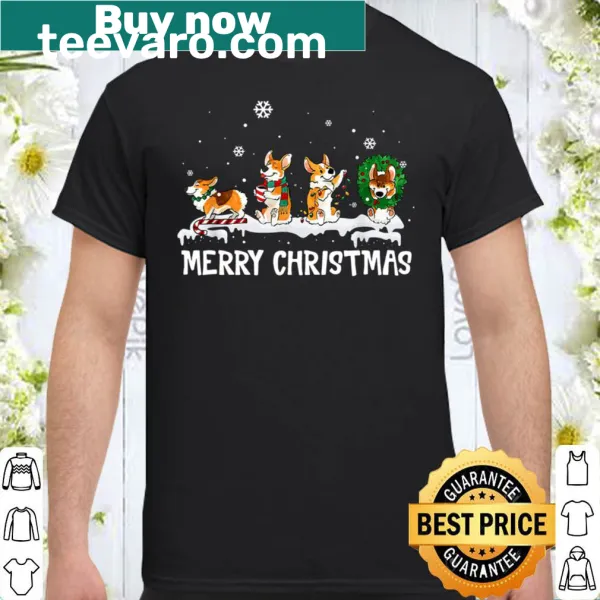 Cute Christmas shirt featuring a Corgi in a scarf with Christmas decorations.