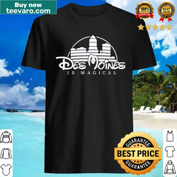 Shirt with 'Des Moines Is Magical' text in whimsical font