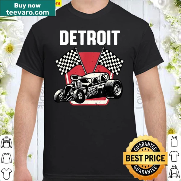 Vintage hot rod graphic on a shirt representing Detroit's racing culture.