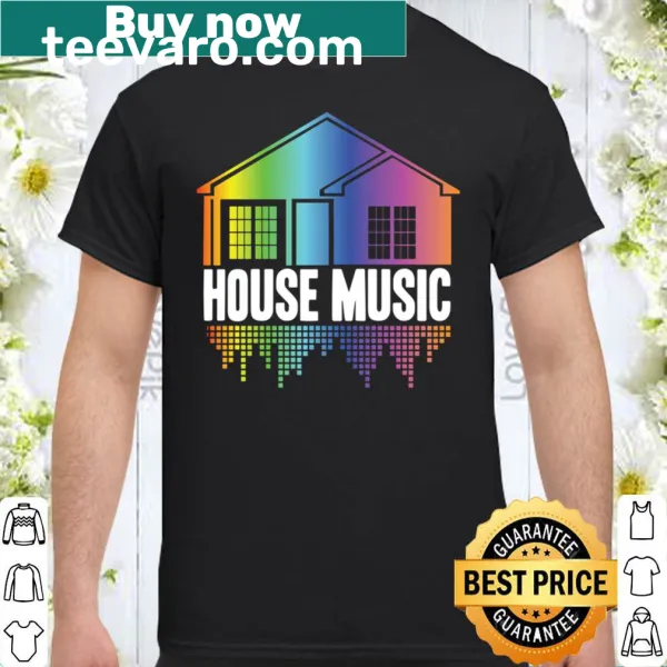 Disc jockey shirt featuring music-themed graphics related to house music and parties.