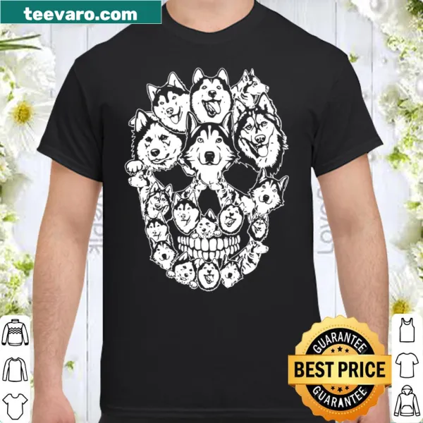 Siberian Husky in a skull Halloween costume graphic t-shirt