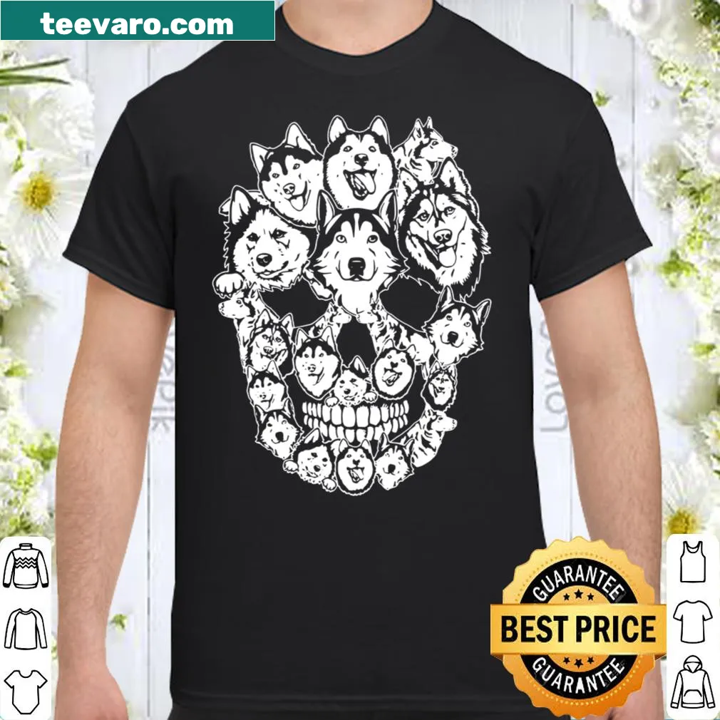 Siberian Husky in a skull Halloween costume graphic t-shirt