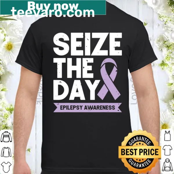 Epilepsy awareness shirt with the ribbon symbol and 'Seize The Day' text