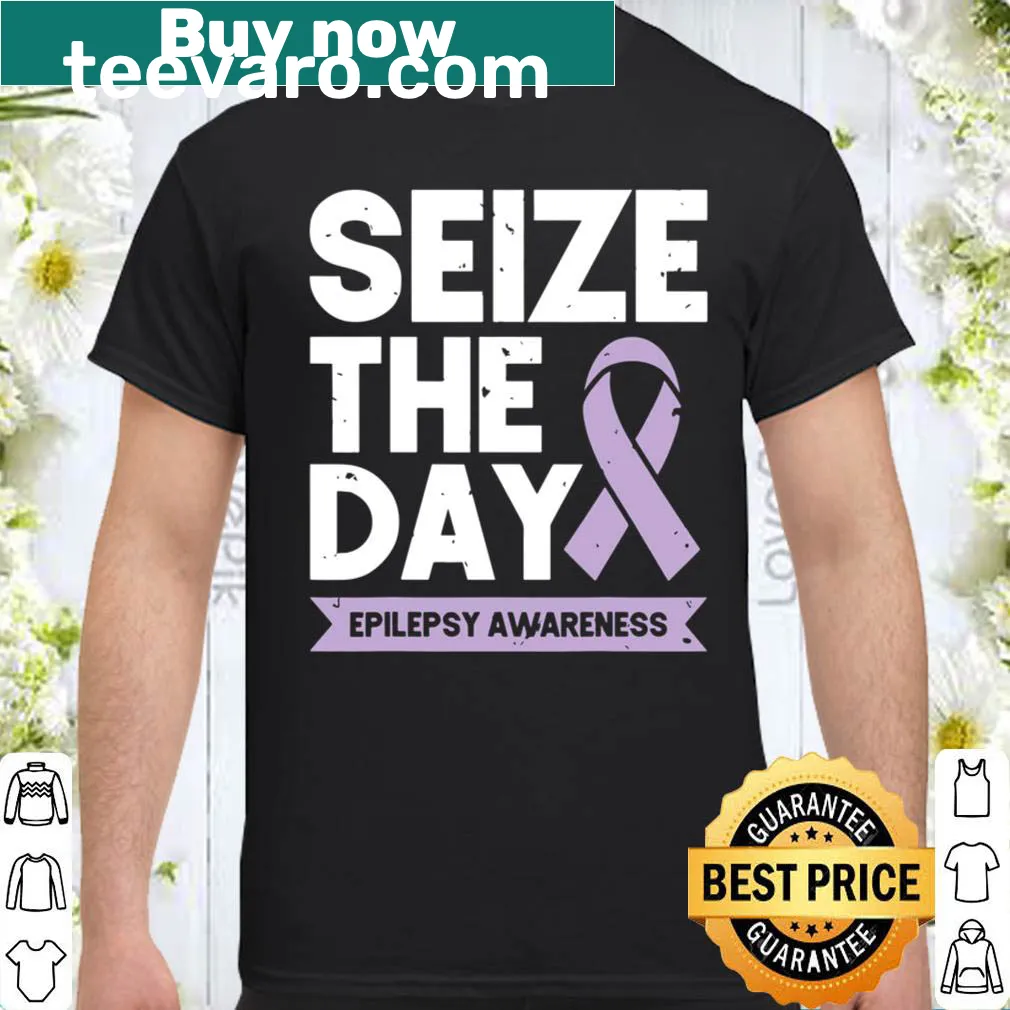 Epilepsy awareness shirt with the ribbon symbol and 'Seize The Day' text