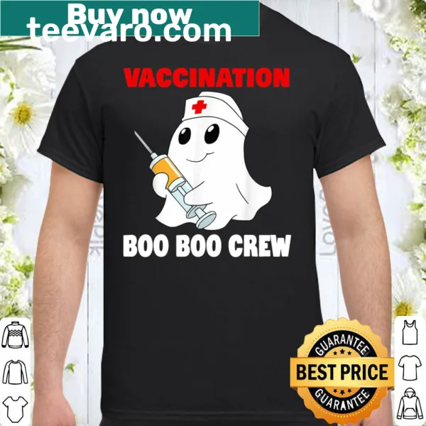 Halloween-themed t-shirt for nurses featuring ghosts and vaccination humor