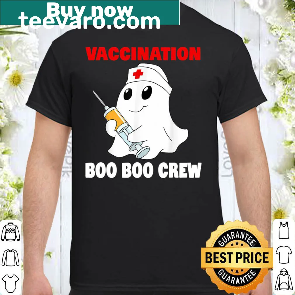 Halloween-themed t-shirt for nurses featuring ghosts and vaccination humor