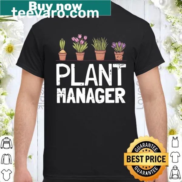 Illustrations of garden plants on a gardening shirt
