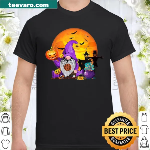 Cute Halloween shirt featuring gnomes as witches and pumpkins