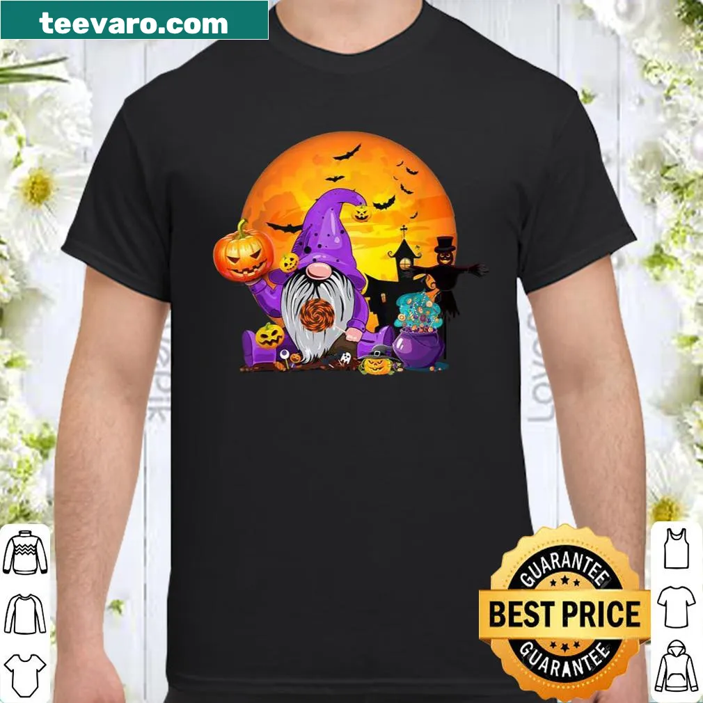 Cute Halloween shirt featuring gnomes as witches and pumpkins