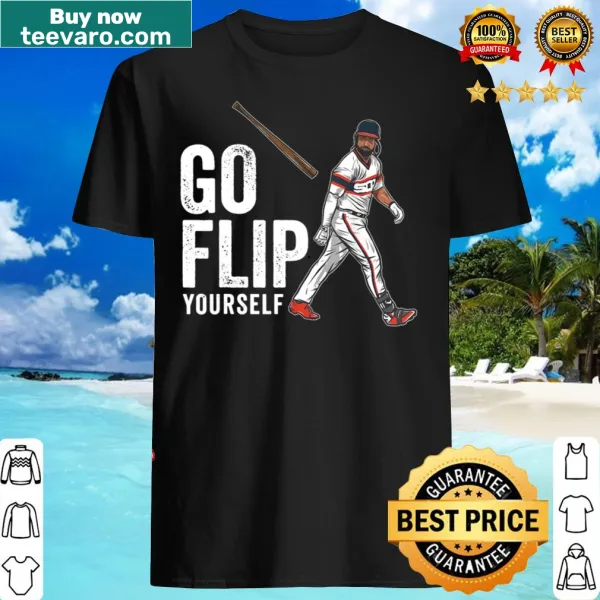 Bat flip graphic with playful slogan on a baseball-themed shirt