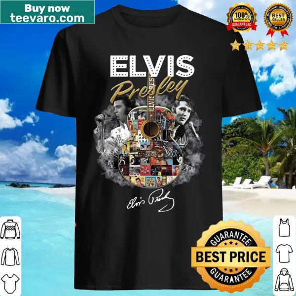 Shirt with guitar illustrations and Elvis Presley signatures