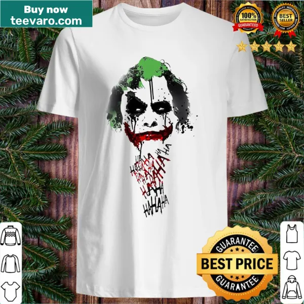 Joker-themed Halloween shirt with 'Hahaha' graphic