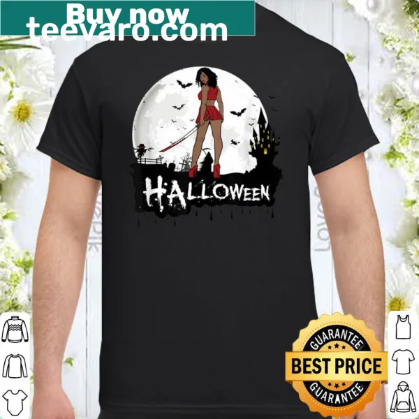 Halloween-themed shirt with a reaper, katana, and bats graphic