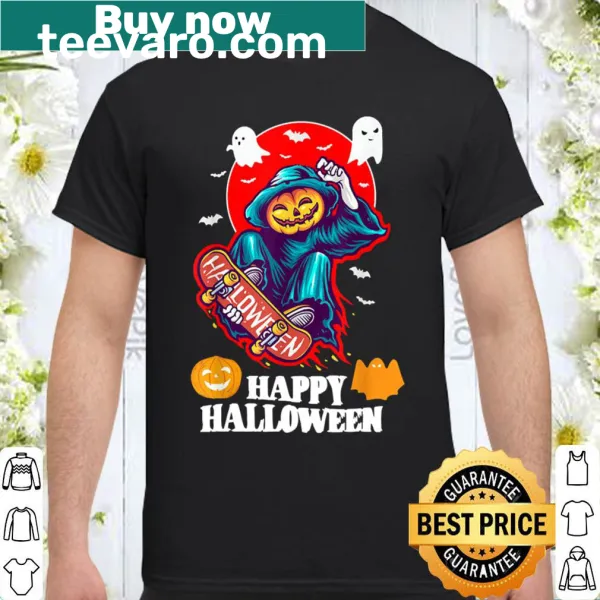 Cartoon pumpkin on a skateboard graphic shirt