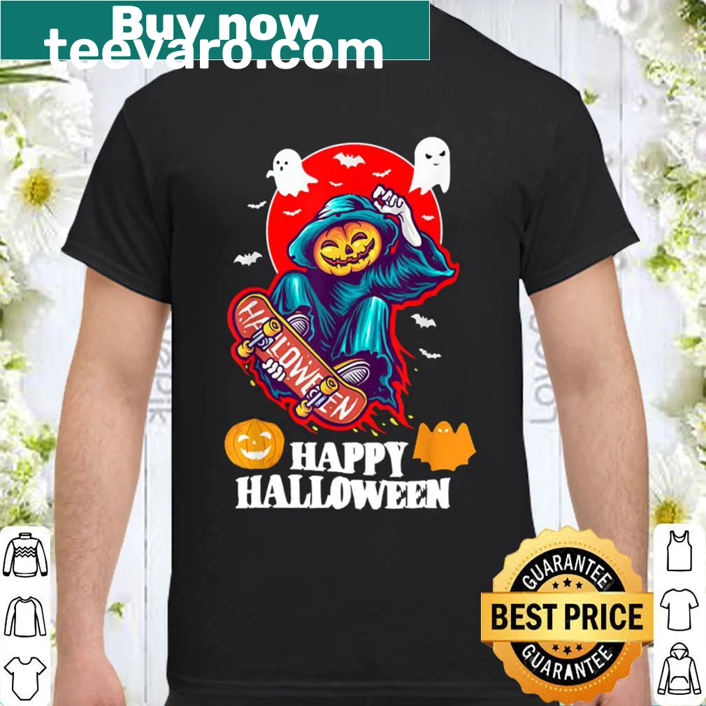 Cartoon pumpkin on a skateboard graphic shirt