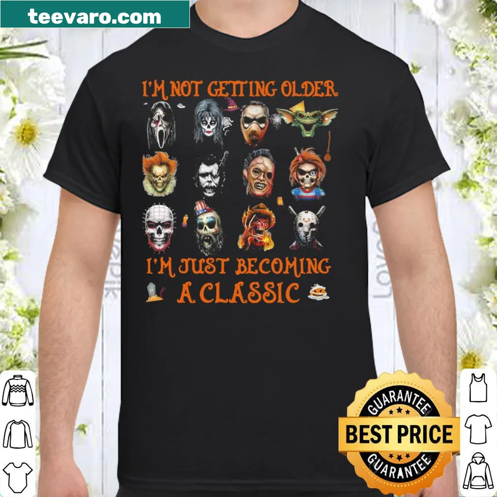 Humorous shirt about aging with horror character theme
