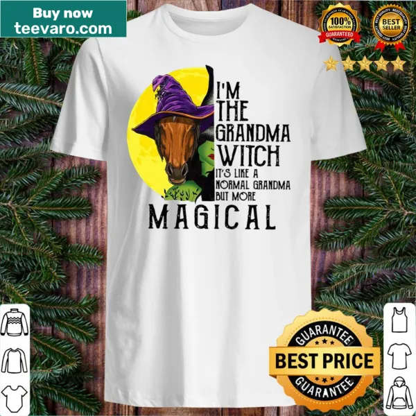 Cute illustration of a horse girl grandma witch on t-shirt
