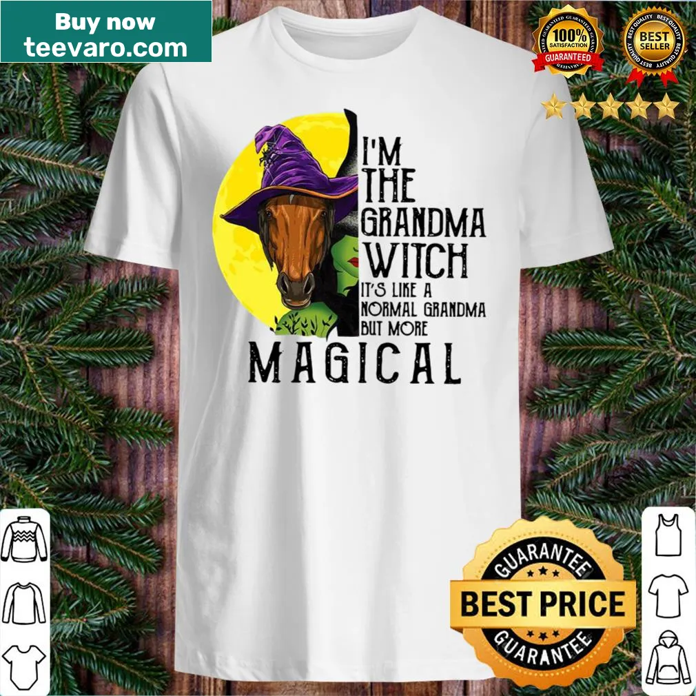 Cute illustration of a horse girl grandma witch on t-shirt