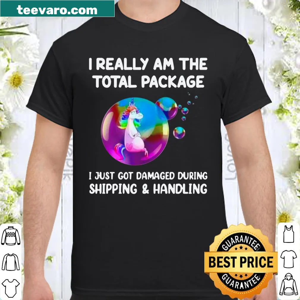 Whimsical unicorn graphic with humorous text on a T-shirt