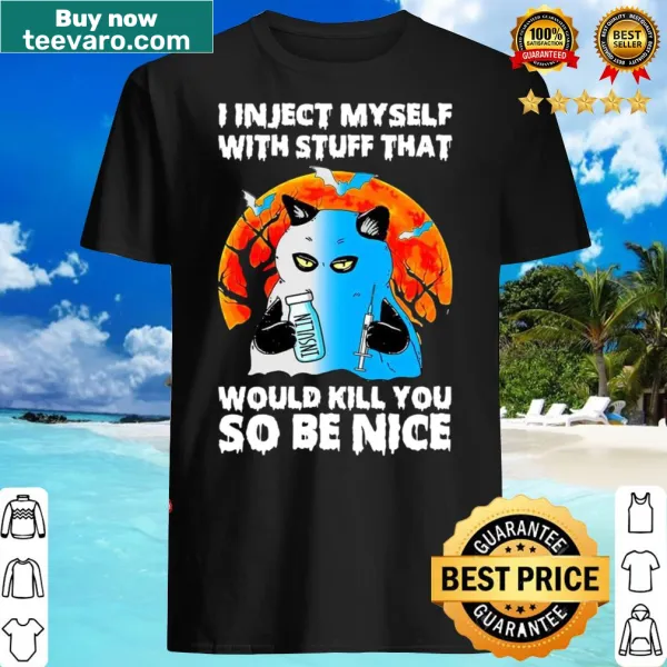 Provocative text graphic about self-injection on a T-shirt