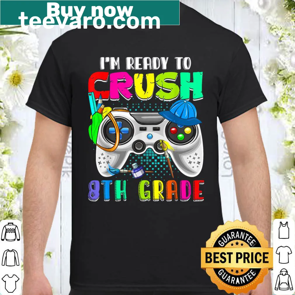 T-shirt with game controller graphic and text about crushing 8th grade