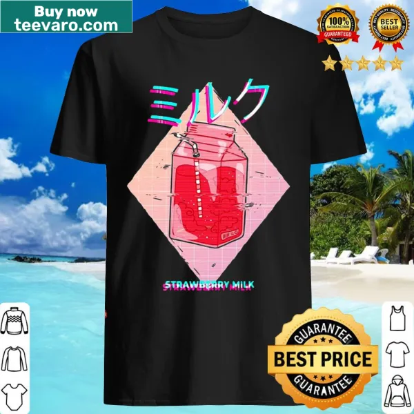 Kawaii Strawberry Milk shirt with playful glitch design.
