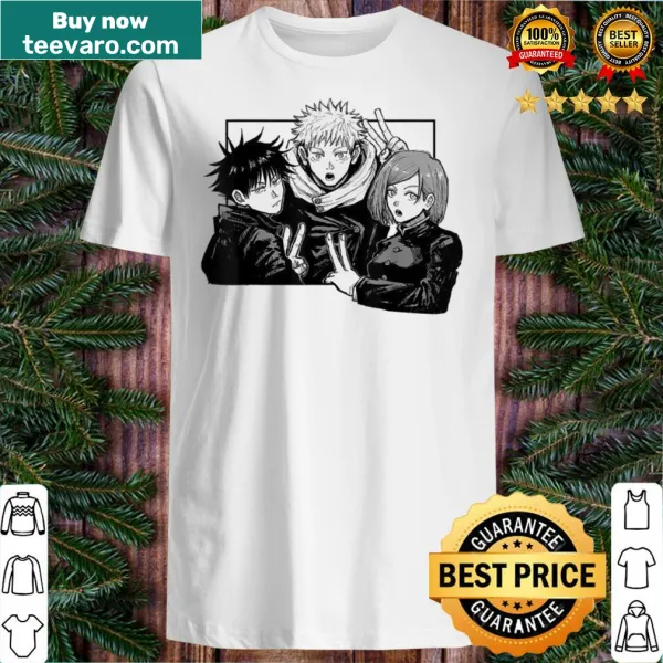 Shirt with playful illustrated stickers inspired by Jujutsu Kaisen