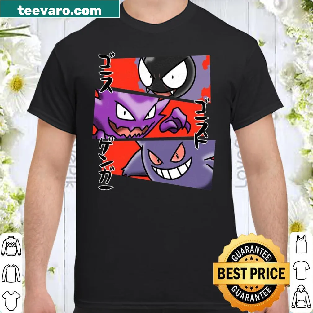 Shirt featuring playful illustrations of Kanto ghosts, perfect for gaming fans.