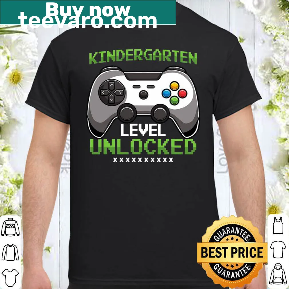 Playful kindergarten shirt for boys with video game level-up theme