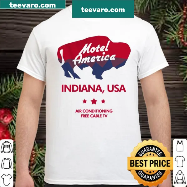 Illustrated Motel America shirt featuring playful text and graphics.