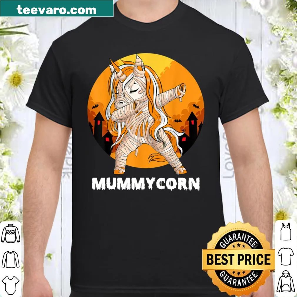 Funny kids Halloween shirt featuring a mummy unicorn design