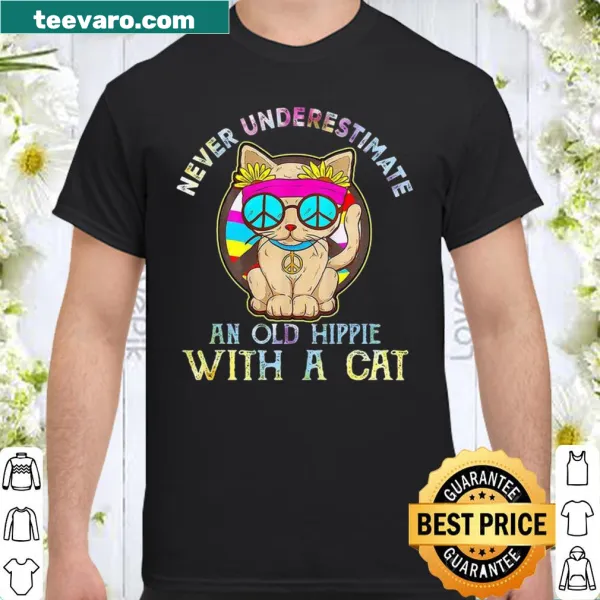 Whimsical hippie shirt with cat graphic and funny message