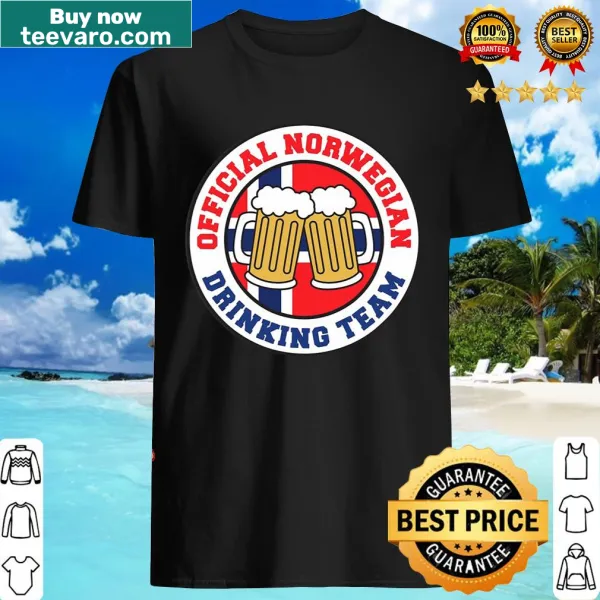 Funny t-shirt featuring the Norwegian flag and drinking team theme.