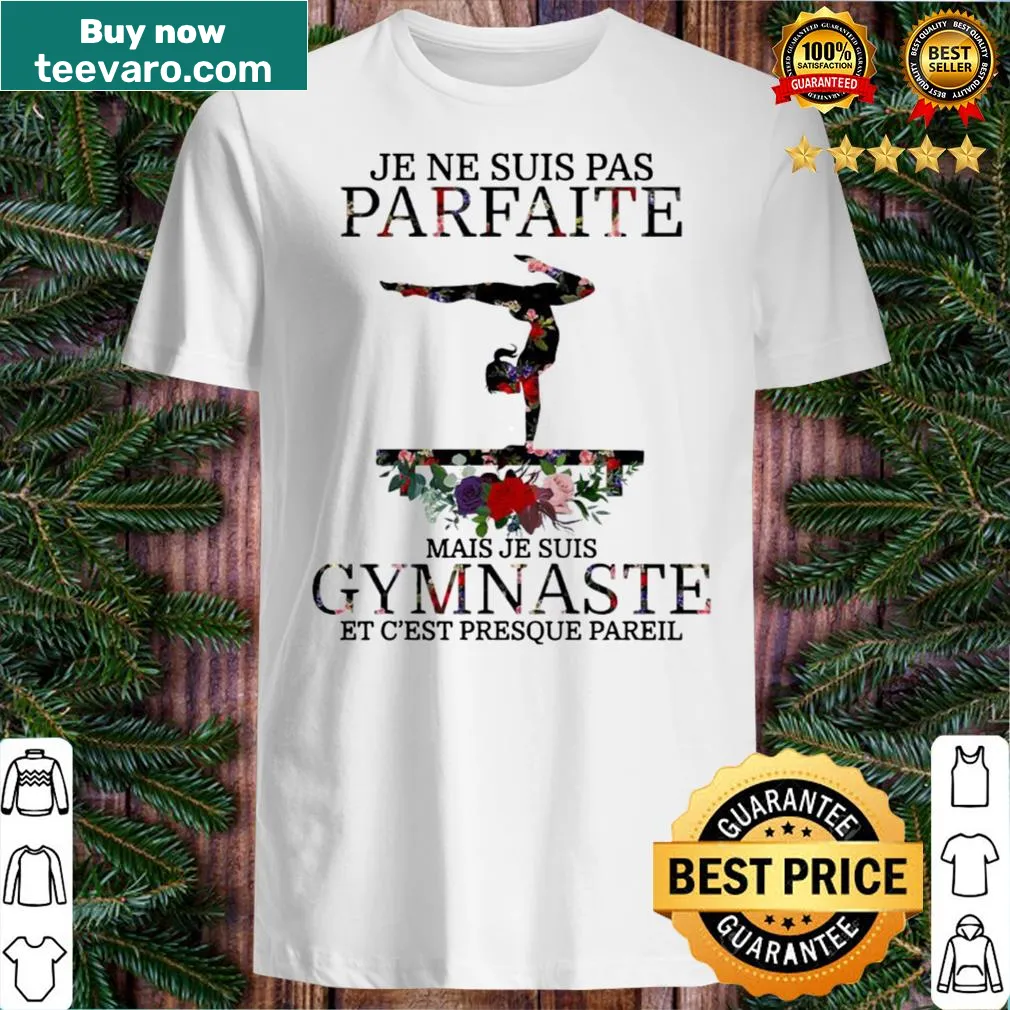 Playful gymnastics-themed shirt with a humorous French phrase