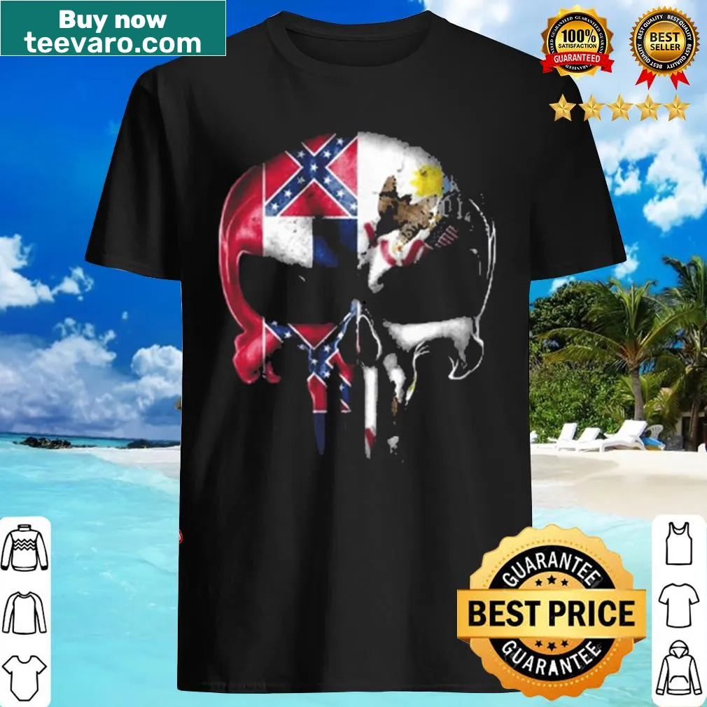 Punisher skull t-shirt with Mississippi and Illinois flag design