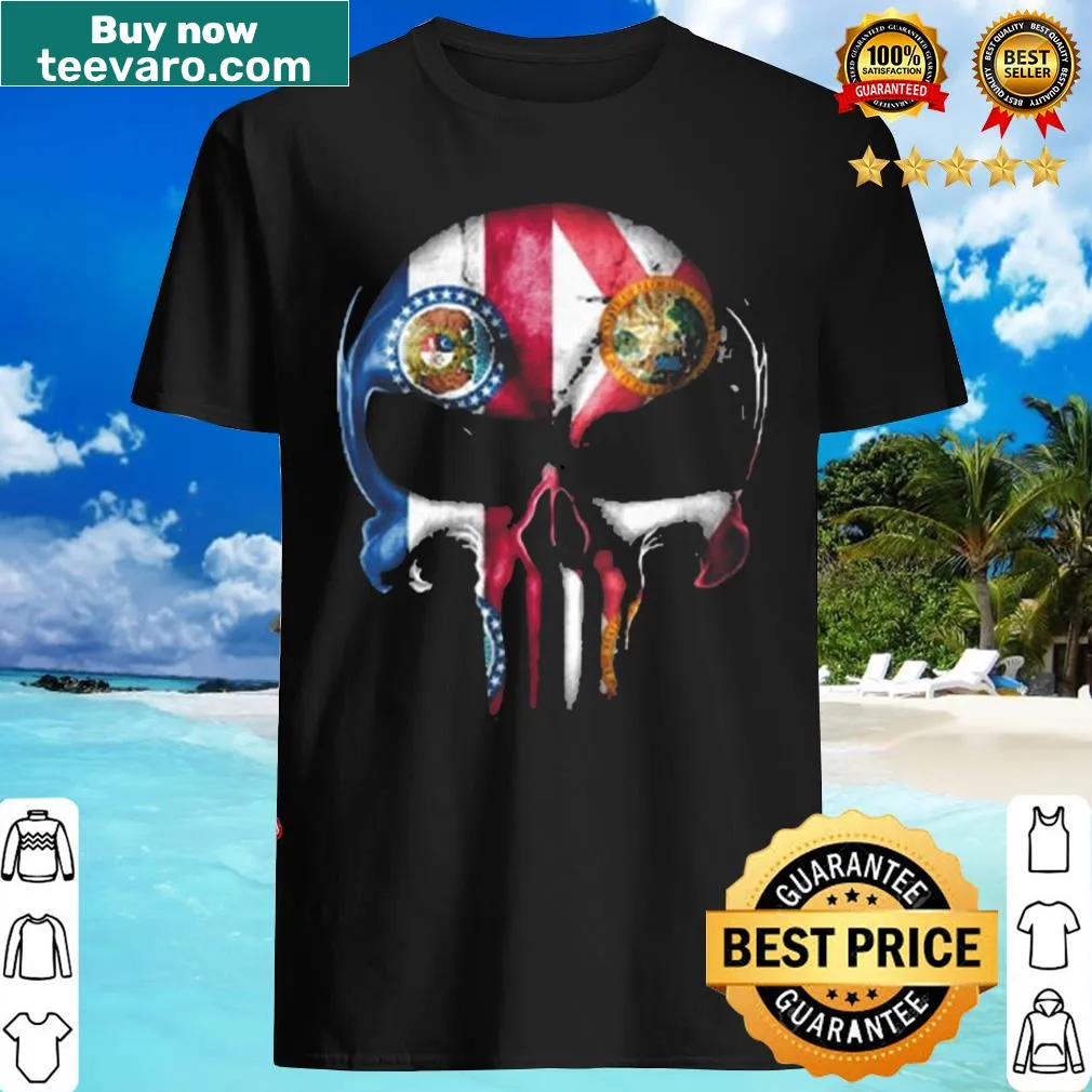 Punisher skull design with Missouri and Florida flags